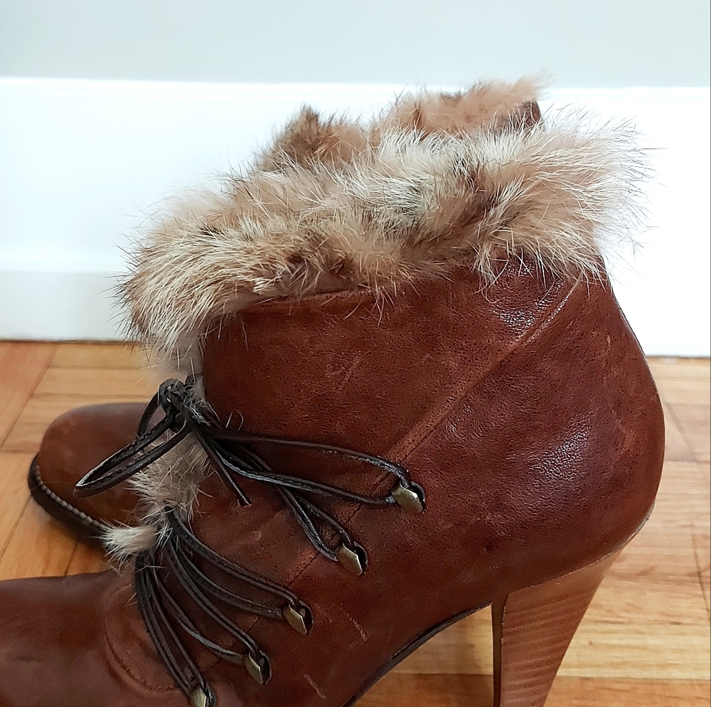 Mimosa Women Boot Size EU 38 Brown Leather Lace-Up Platform Academia Wood Chunky - Picture 4 of 12